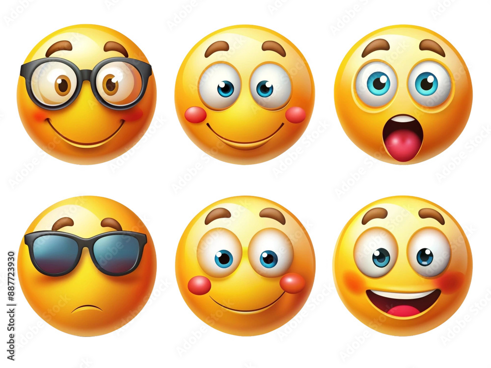 High Detailed Beautiful Emoji Expressions Icon Set on Transparent Background