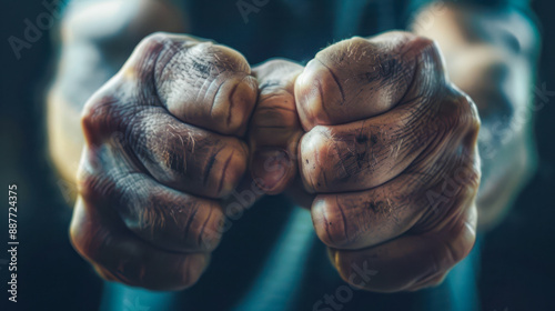 Close-up of clenched fists, highlighting a physical manifestation of stress and anxiety with a blurred background to emphasize emotional intensity.