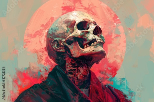 Skull with red glow and surreal background digital fantasy art captivating and eerie scene imaginative and bold design dramatic and powerful expression photo