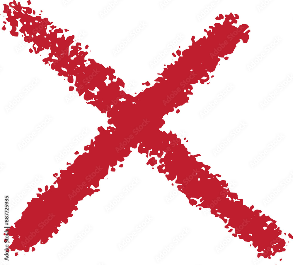 Red cross mark. Paint brushed crayon symbol of check. Hand drawn grunge sign of check, stamp of false and ban. Danger graffiti graphic logo Red cross mark. Paint brushed crayon symbol of check. Hand drawn grunge sign of check, stamp of false and ban. Danger graffiti graphic logo