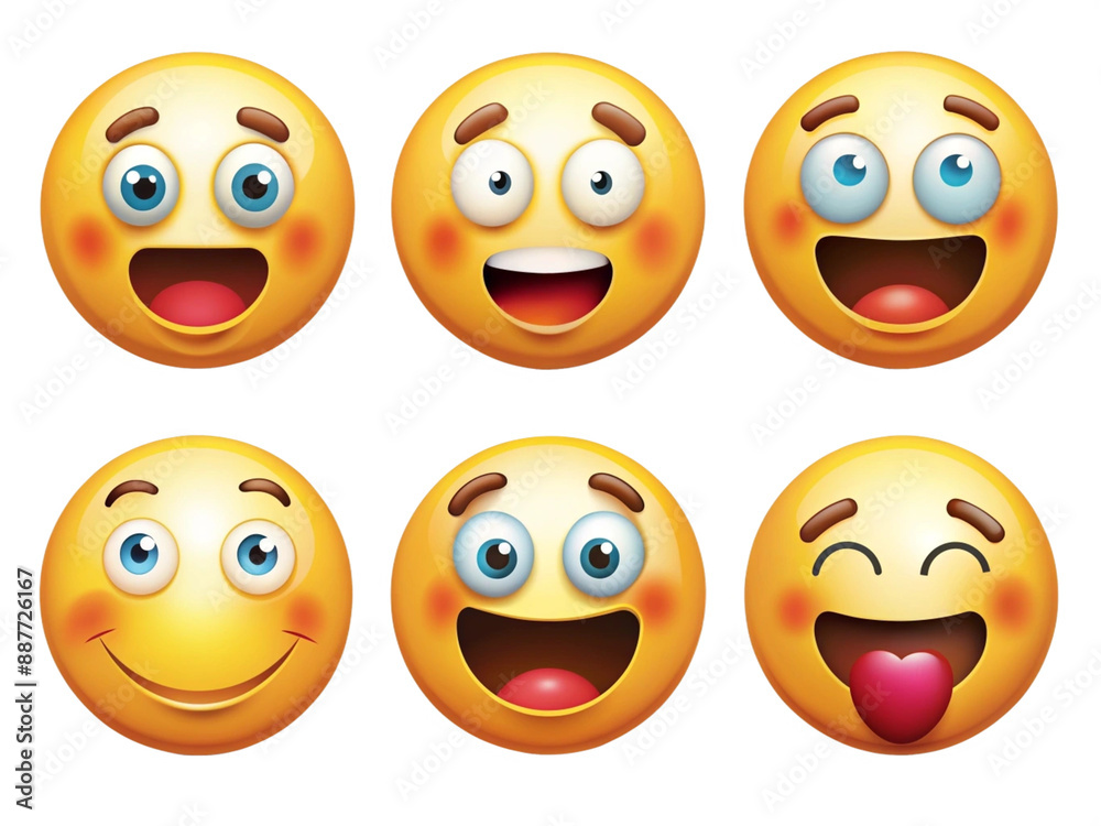High Detailed Beautiful Emoji Expressions Icon Set on Transparent Background High Detailed Beautiful Emoji Expressions Icon Set on Transparent Background