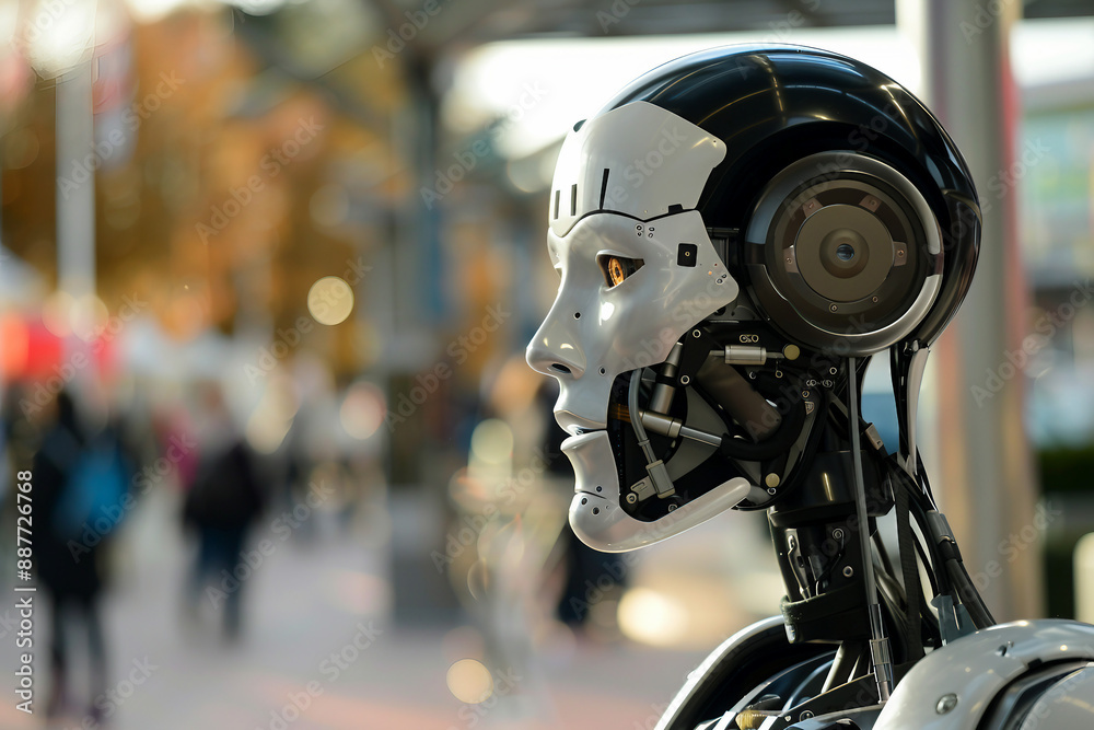 Generative AI creative picture Robot cyborg in activities of daily life routine living together with people Generative AI creative picture Robot cyborg in activities of daily life routine living together with people