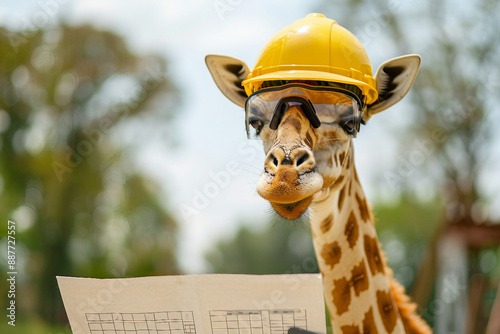 Created with generative AI image of giraffe animal working as engineer