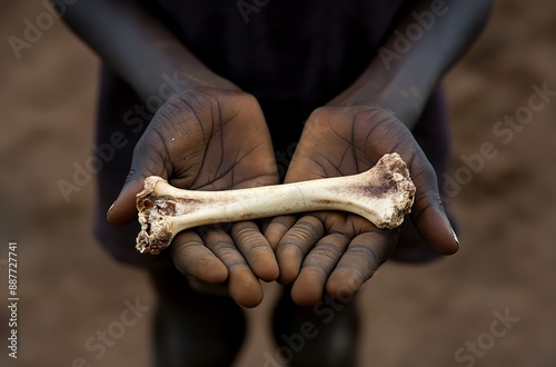 Hands holding a bone in outdoors © Victoria