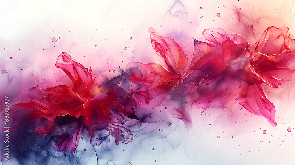 Obraz premium Vibrant abstract floral artwork with swirling colors, blending red and purple hues, creating a dreamy and artistic impression of flowers in motion.