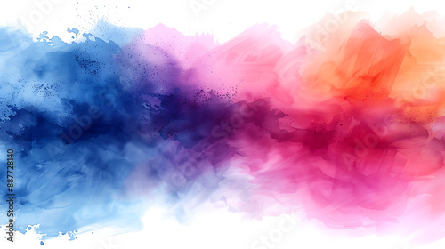 Vibrant abstract watercolor painting with a blend of blue, pink, and orange hues, creating a dynamic and colorful visual effect.