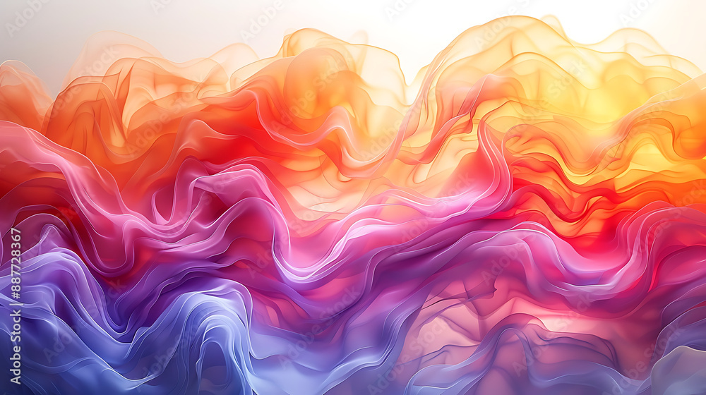 Fototapeta premium Vibrant abstract wave pattern in warm colors blending with purples and blues, creating a flowing, ethereal visual effect.