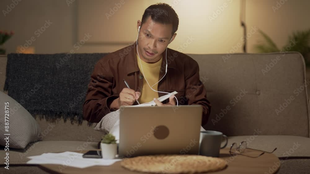 Self learn, Male asian using laptop learning with online course