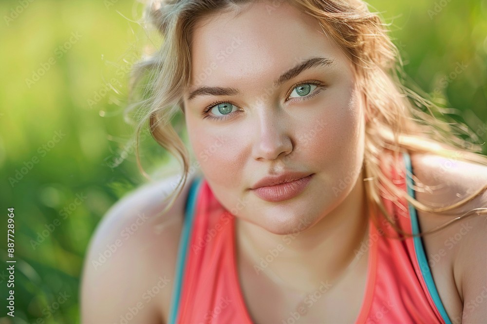 Generated with AI image of bodypositive overweight woman plus size model outdoors Generated with AI image of bodypositive overweight woman plus size model outdoors