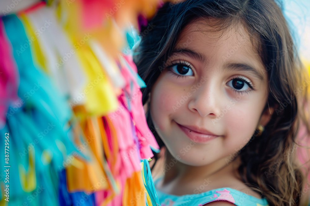 Spanish mexican traditional holiday with hitting colorful handmade pinata hanging toy, Generative AI Spanish mexican traditional holiday with hitting colorful handmade pinata hanging toy, Generative AI