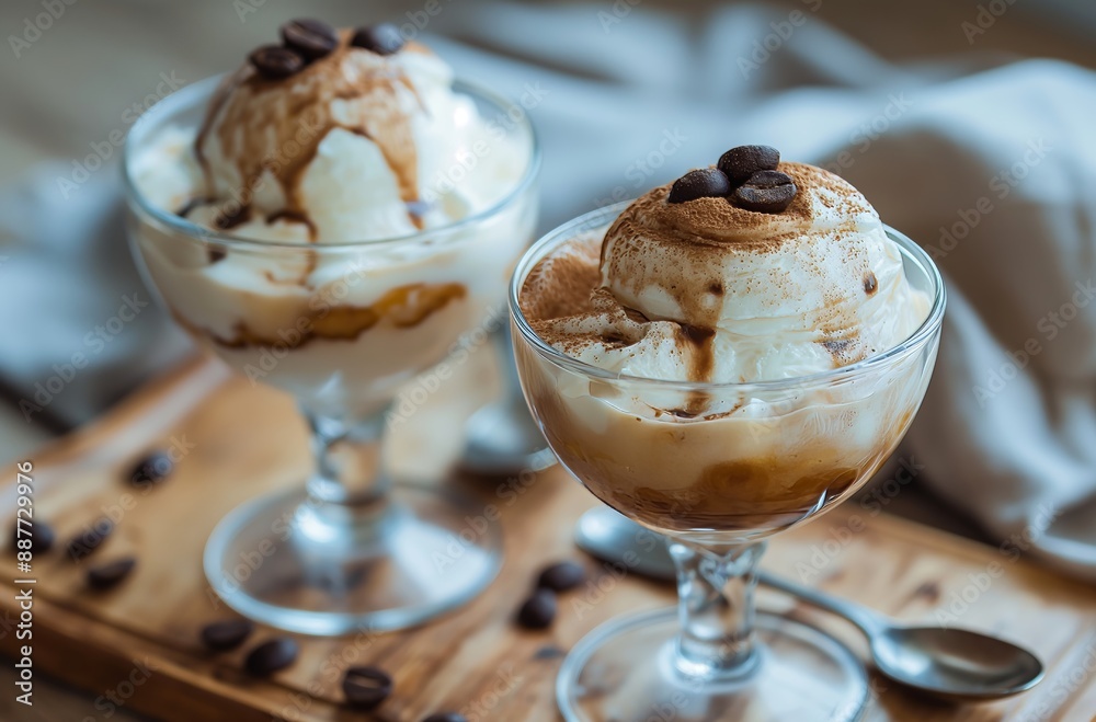 Ice cream with coffee and caramel topping Ice cream with coffee and caramel topping