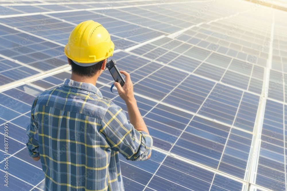 Handyman Installing Solar Panels on the Rooftop - Sustainable Energy Solution. Beautiful simple AI generated image in 4K, unique. Handyman Installing Solar Panels on the Rooftop - Sustainable Energy Solution. Beautiful simple AI generated image in 4K, unique.