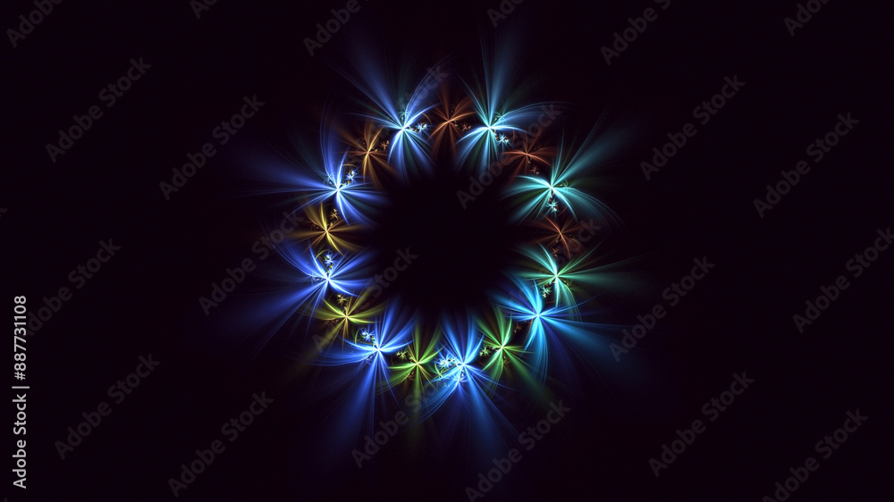 3D rendering abstract multicolored fractal light background with bright center. Its not AI Generatd illustration. 3D rendering abstract multicolored fractal light background with bright center. Its not AI Generatd illustration.