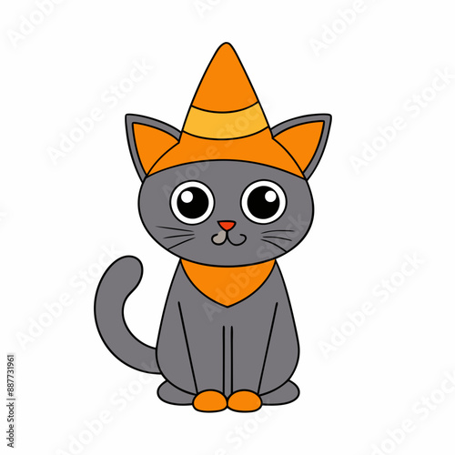 Adorable cat in a festive hat with Christmas themes in a playful vector illustration on a white background