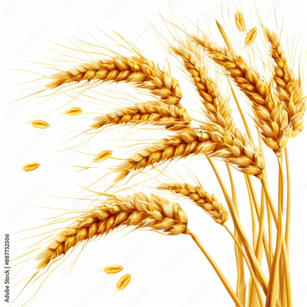 Detailed Ripe Wheat Plant with Grains Isolated on White Background in High Resolution Detailed Ripe Wheat Plant with Grains Isolated on White Background in High Resolution