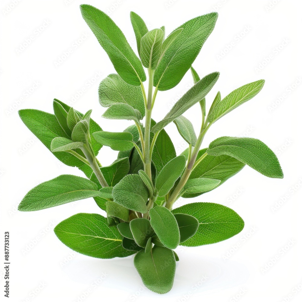 Fototapeta premium Vibrant Sage Plant with Aromatic Leaves Isolated on White Background