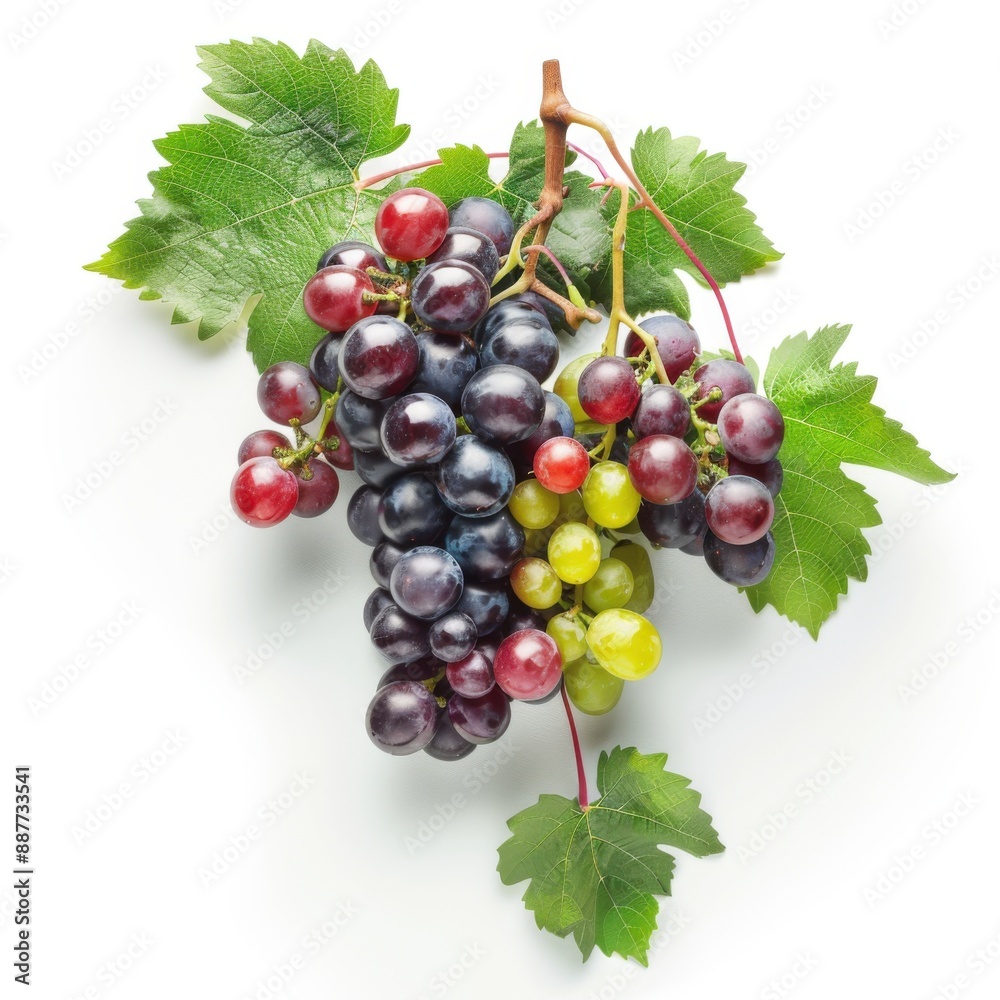 Fototapeta premium Bountiful Harvest: Realistic Grapevine with Ripe Grapes on White Background