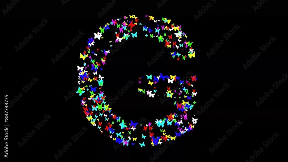 Beautiful illustration of English alphabet G with colorful butterflies on plain black background Beautiful illustration of English alphabet G with colorful butterflies on plain black background