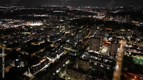 Wallpaper Mural Drone video of buildings at night. Torontodigital.ca