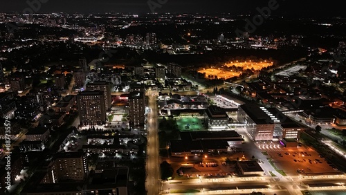 Wallpaper Mural Drone video of buildings at night. Torontodigital.ca