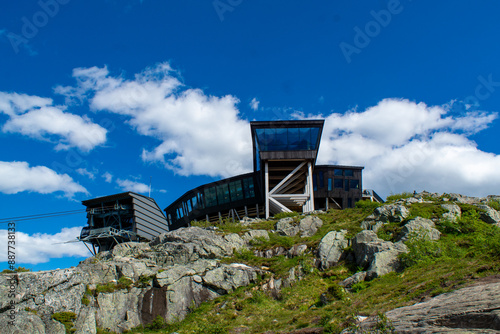 the Romsdalseggen gondola and the Rampestreken view point and Restaurant viewed from below photo