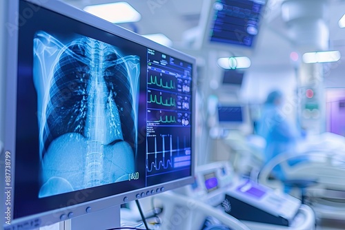 an x - ray image of a chest in a hospital room photo