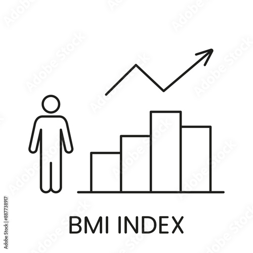Body Mass Index Chart With Person And Growth Arrow Line Icon. BMI Tracking And Analysis. Health Monitoring. Isolated Vector Illustration