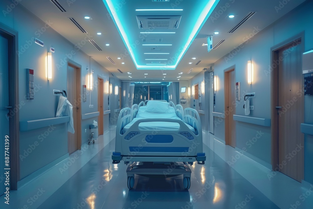 Fototapeta premium Modern and Clean Hospital Interior Design - High-Tech Patient Rooms and Hallways