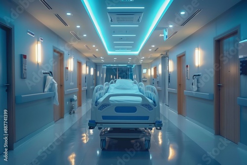 Modern and Clean Hospital Interior Design - High-Tech Patient Rooms and Hallways © space_k
