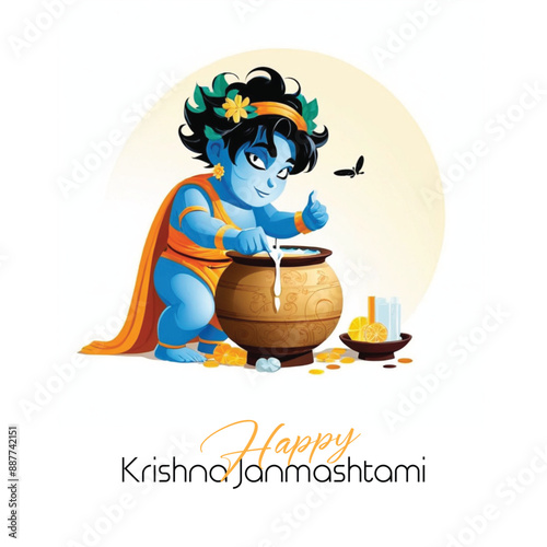  Happy Krishna Janmashtami illustration of Lord Krishna