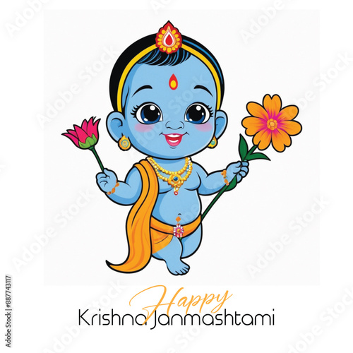  Happy Krishna Janmashtami illustration of Lord Krishna