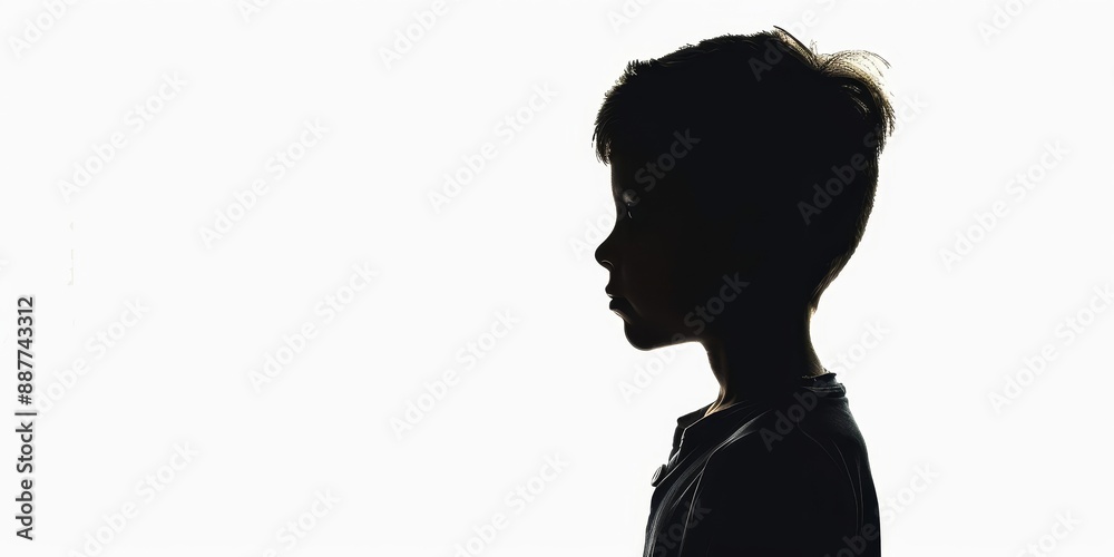 dark silhouette of unrecognizable boy on a white background dark silhouette of unrecognizable boy on a white background