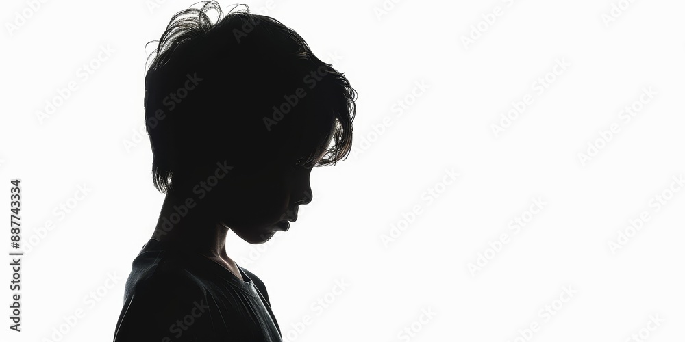 dark silhouette of unrecognizable boy on a white background dark silhouette of unrecognizable boy on a white background