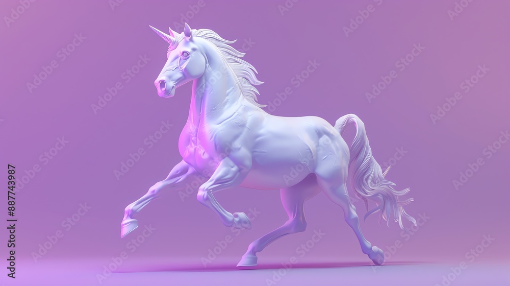A white unicorn running in a 3D rendering. A white unicorn running in a 3D rendering.
