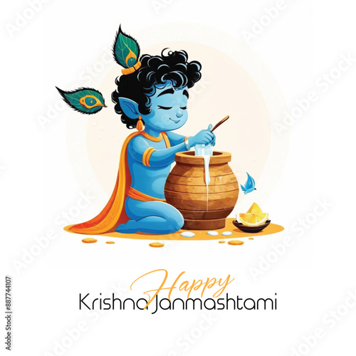  Happy Krishna Janmashtami illustration of Lord Krishna