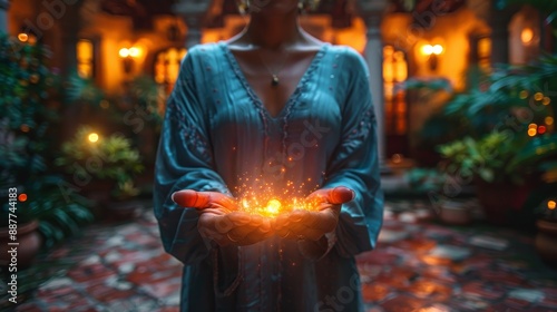 Ethereal dusk reiki session with radiant hands in magical light for spiritual transformation