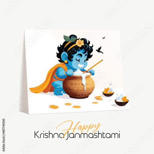  Happy Krishna Janmashtami illustration of Lord Krishna