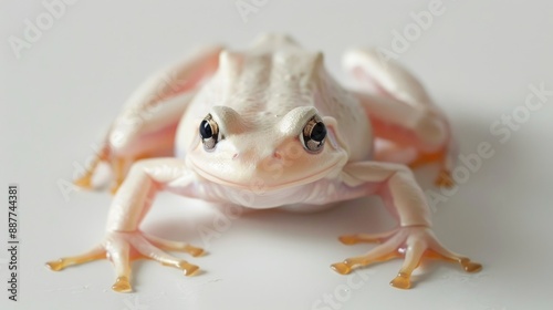 White background with albino African clawed frog photo