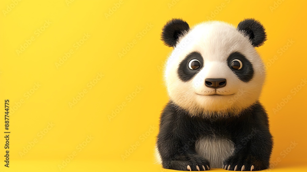A cute cartoon panda bear sitting in front of a yellow background. A cute cartoon panda bear sitting in front of a yellow background.