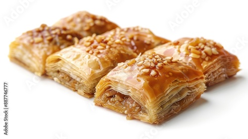 Selective focus image of Baklava on white background