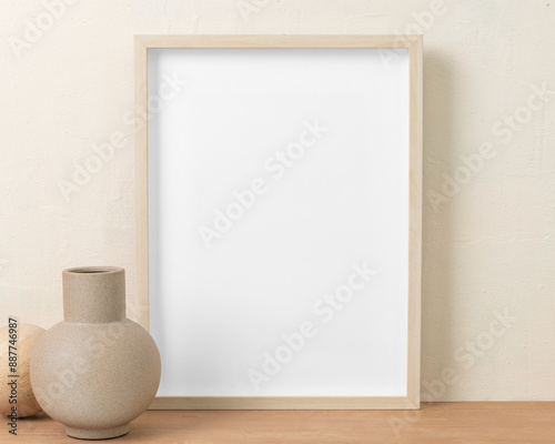 Wall art mockup png, picture frame in zen style home interior decor