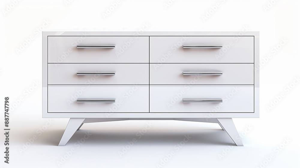 Modern White Dresser with Sleek Design on Isolated Background for Home Interior Modern White Dresser with Sleek Design on Isolated Background for Home Interior