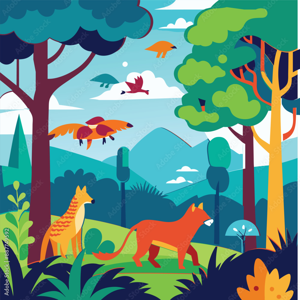 Fototapeta premium Vibrant forest vector illustration 