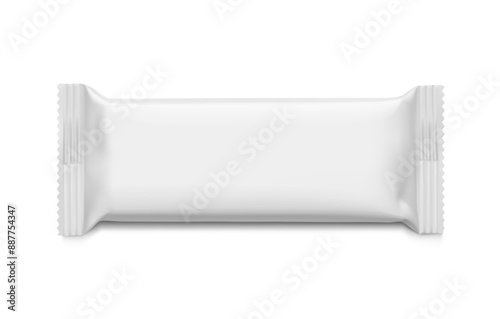 Realistic flow packaging mockup for bars, candies, waffles. Front side. Vector illustration on white background. Easy to use for presentation your product, idea, design. EPS10.