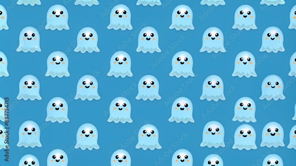 Halloween ghost seamless pattern background. Holidays cute ghost cartoon character. blue background Halloween ghost seamless pattern background. Holidays cute ghost cartoon character. blue background