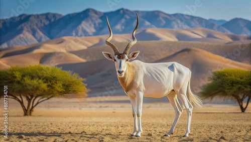 Curved horned antelope Addax (Addax nasomaculatus) is a wild native inhabitant of the Sahara desert. Recently it was introduced and adopted in nature reserve near Eilat, Israel