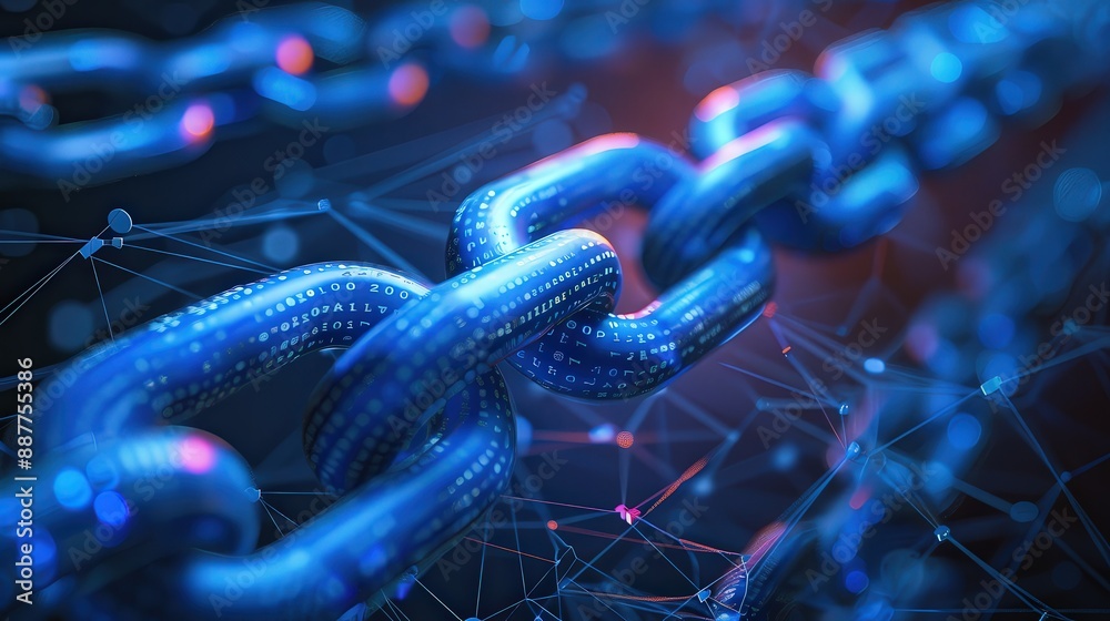 Digital Blockchain Network with Blue Chain Links Digital Blockchain Network with Blue Chain Links