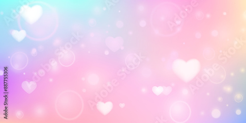 Unicort pastel backround with hearts, circles, bokeh, stars. Vector dreamy sweet wallpaper