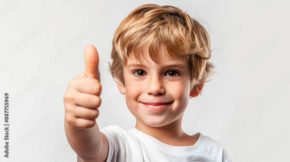 Little boy smiling and showing thumbs up isolated on white background Little boy smiling and showing thumbs up isolated on white background