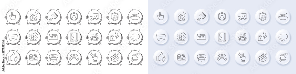 Online help, Cursor and Sleep line icons. White pin 3d buttons, chat bubbles icons. Pack of Like hand, Package protection, Open door icon. Shield, Card, Return package pictogram. Vector Online help, Cursor and Sleep line icons. White pin 3d buttons, chat bubbles icons. Pack of Like hand, Package protection, Open door icon. Shield, Card, Return package pictogram. Vector